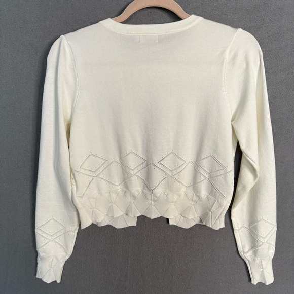 NEW Cream Ivory Soft Knit Cropped Cardigan Sweater Size Medium Balletcore - Picture 8 of 13